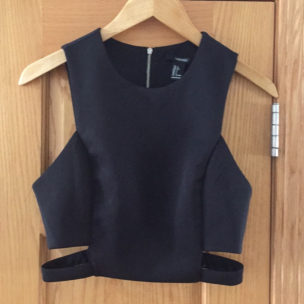 Forever 21 black zip cutout cage crop top/bralette